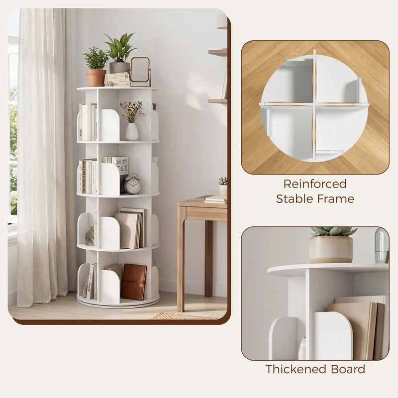 Rotating Bookshelf with 360° Spin, Multi-Tier PVC Book Display & Storage Rack