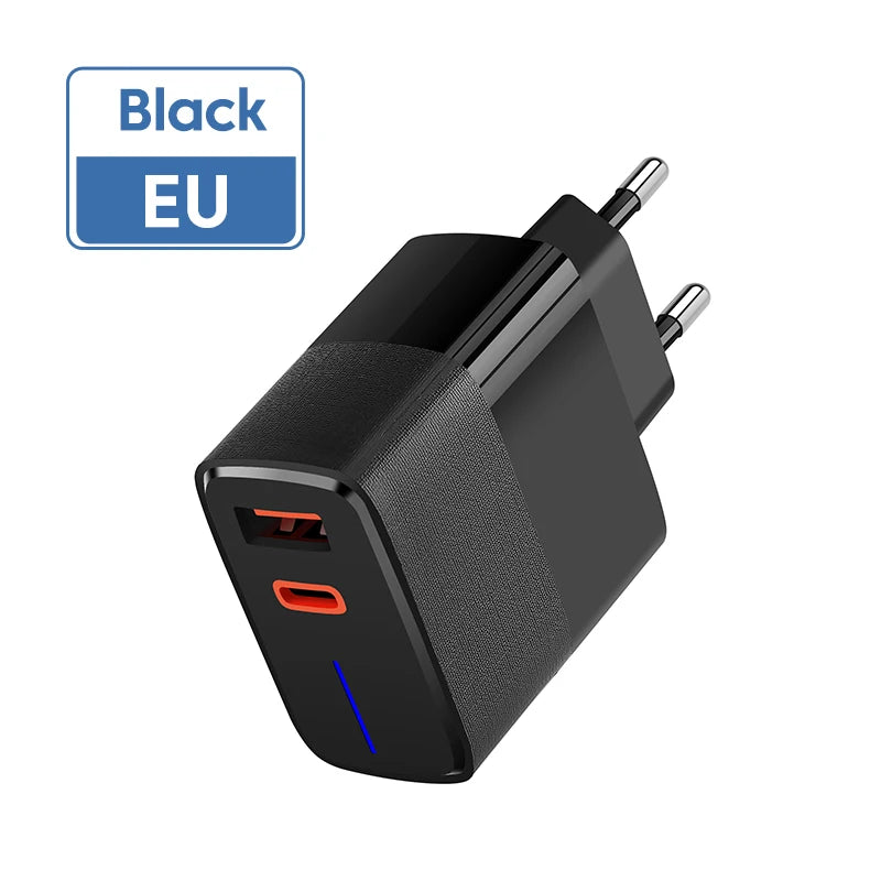 100W USB Fast Charger with 2 Ports PD QC3.0 Type C Phone Adapter for iPhone Samsung Huawei