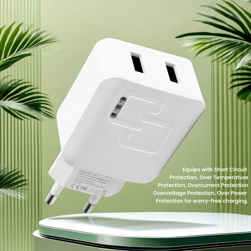 Multi-USB Fast Charger with 2 Ports for iPhone and Galaxy Devices - Color Variants