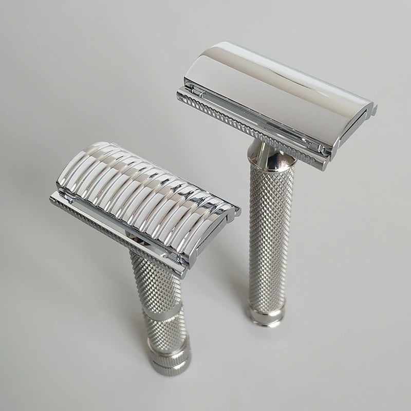 Double Edge Safety Razor with Zinc Alloy Head and Stainless Steel Handle - Multiple Colors