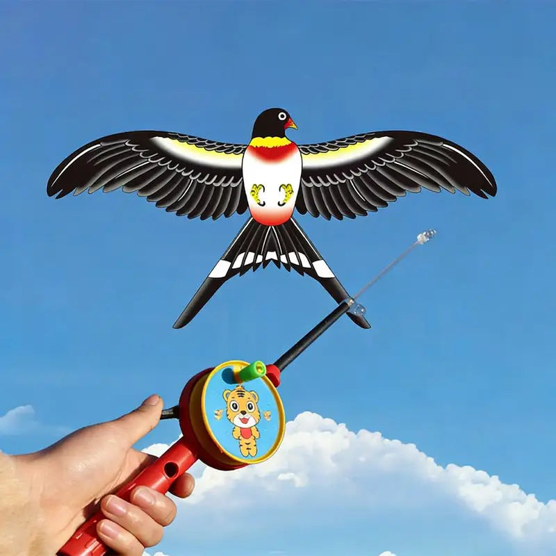 Kids Mini Fishing Rod Kite Set with Butterfly Parrot Design, Easy to Fly, Outdoor Beach Park Toy