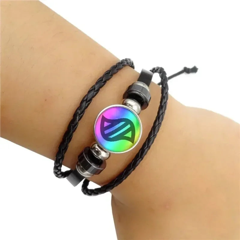 Handwoven Leather Bracelet with Glass Cabochon - Adjustable Boho Jewelry for Women