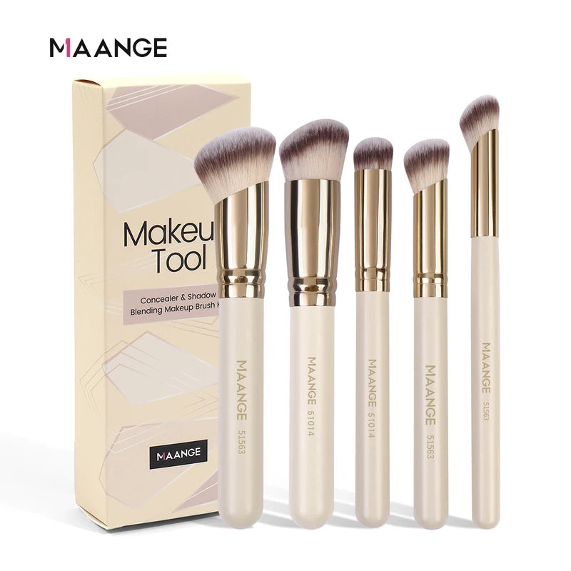 5-Piece Makeup Brush Set with Blush, Foundation & Contour Brushes - Portable Travel Kit