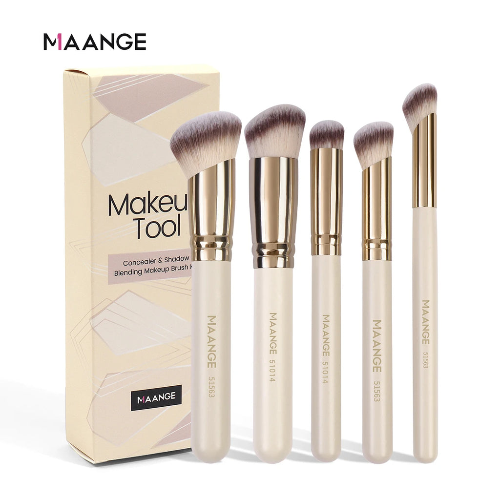 5-Piece Makeup Brush Set - Powder, Blush, Foundation, Contour, Travel Friendly