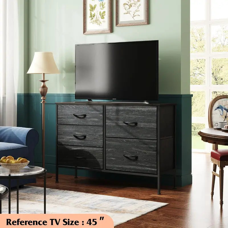 Fabric Dresser with 5 Storage Drawers - Multi-Use Bedroom & Living Room Organizer