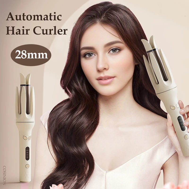 Automatic 28mm Negative Ion Curling Iron with Ceramic Barrel and LCD Display
