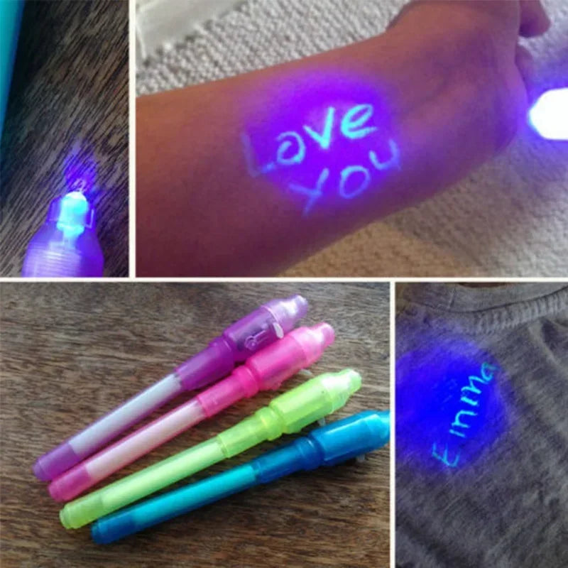 4-Pack Invisible Ink Pen Set with UV Light for Kids Drawing & Learning