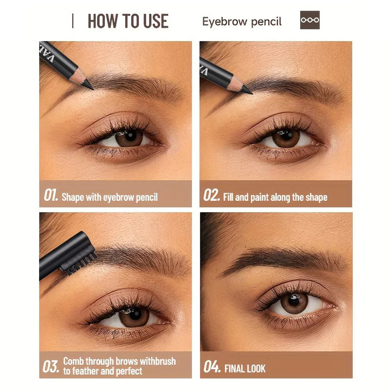 Wooden Eyebrow Pencils with Brush - Waterproof, Long-Lasting, Matte Finish, Multiple Colors