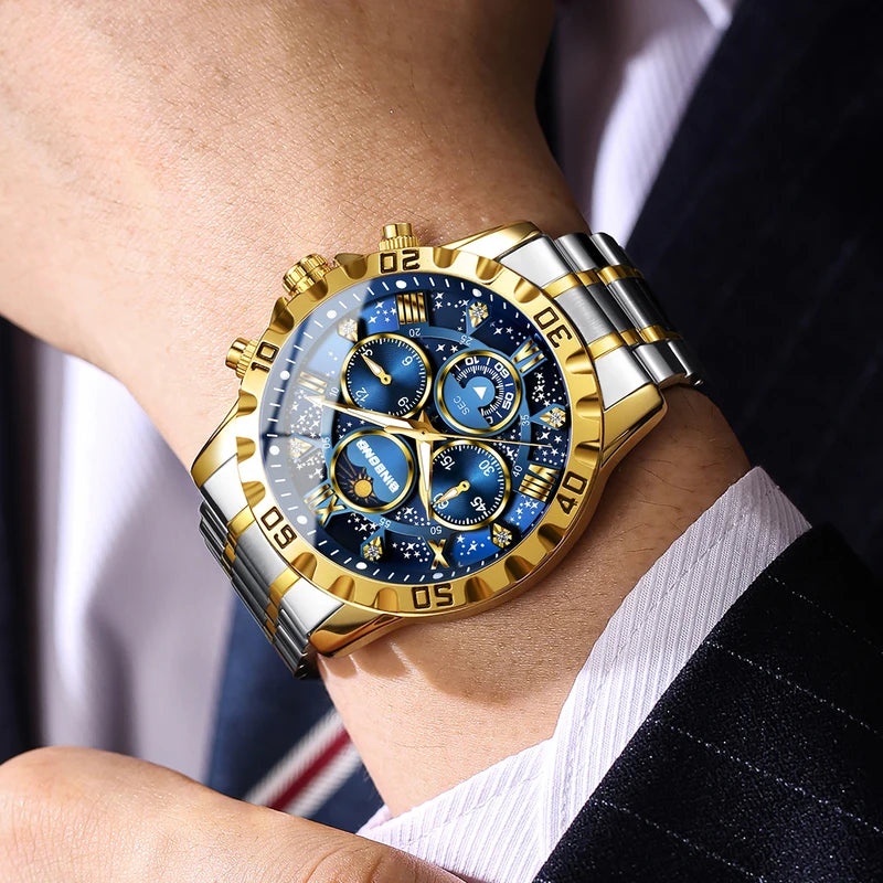 Men's Luxury Quartz Chronograph Watch with Luminous Dial and Stainless Steel Band