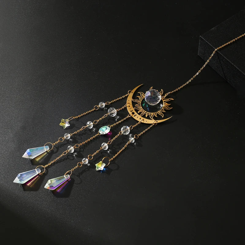 Gold Flame Moon Crystal Pendant Sunlight Catcher Outdoor Garden Decor