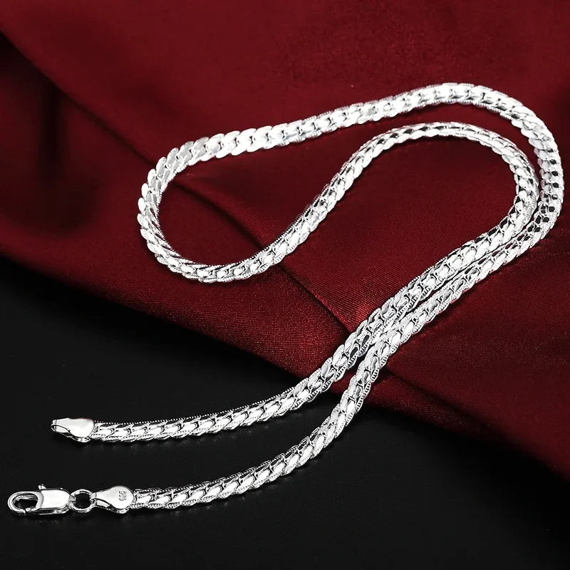 Luxury 925 Sterling Silver Necklace 6MM Sideways Chain for Women and Men