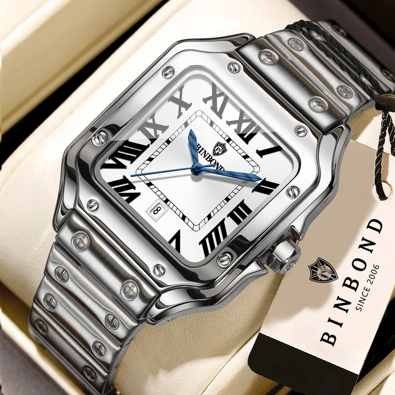 Men's Quartz Watch Waterproof Luminous Auto Date Stainless Steel Casual Wristwatch