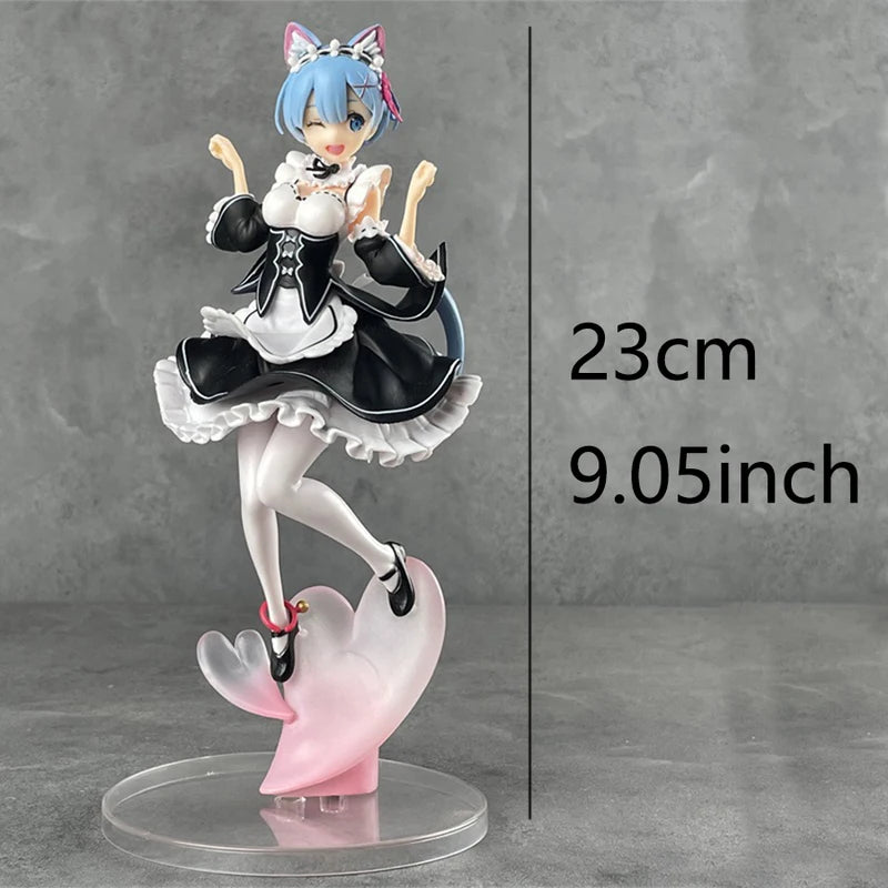 Anime Rem Cat-Eared Scene Figurine Set - Model Collection, Non-Boxed
