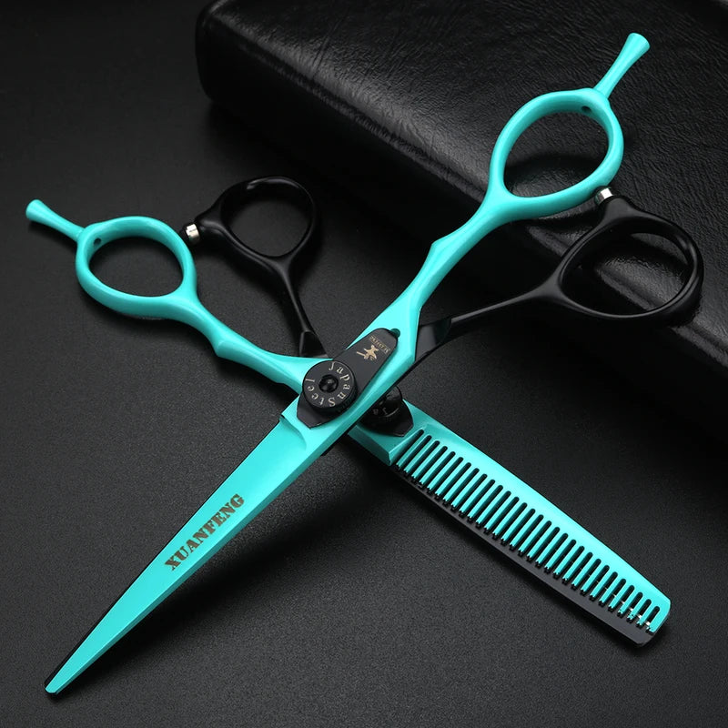 6 Inch Hair Cutting Scissors with Double Color Spring Clip Screw - Professional Thinning & Barber Shears
