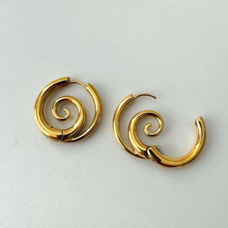 Stainless Steel Hoop Earrings with Spiral Design - Gothic Punk Style