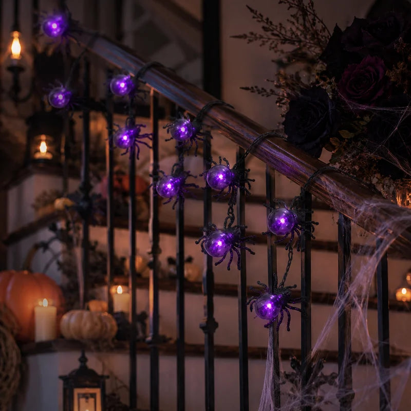 Halloween String Lights Spider Garland Fairy Lights 5.2M Purple Battery Powered for Porch Decor