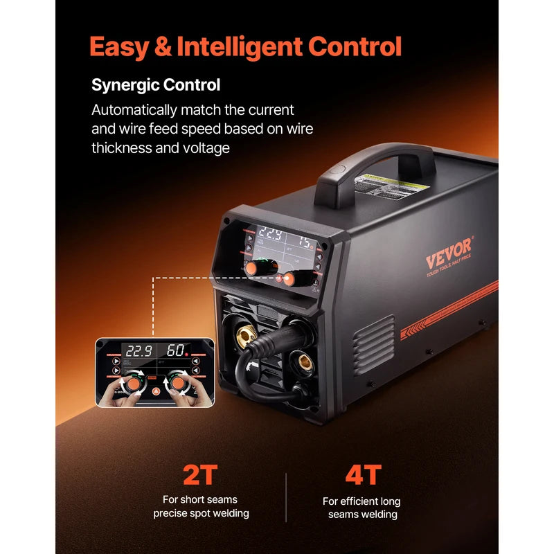 5-in-1 MIG Welder 200Amp Gas & Flux Core MMA TIG with LCD Display