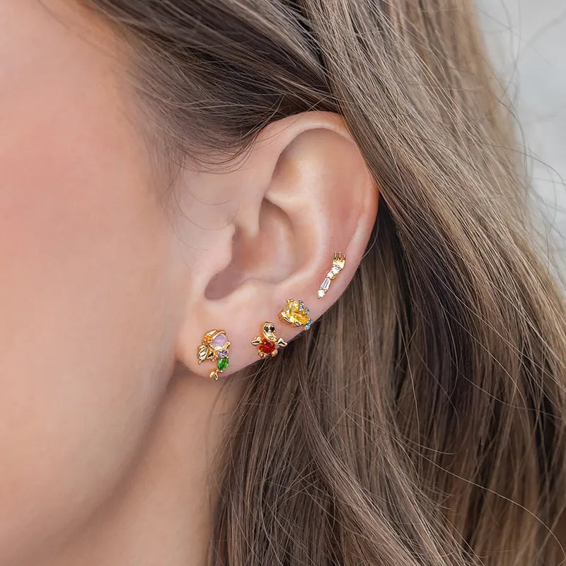 Colorful Zircon Princess Stud Earrings for Women Girls - Trendy Party Jewelry