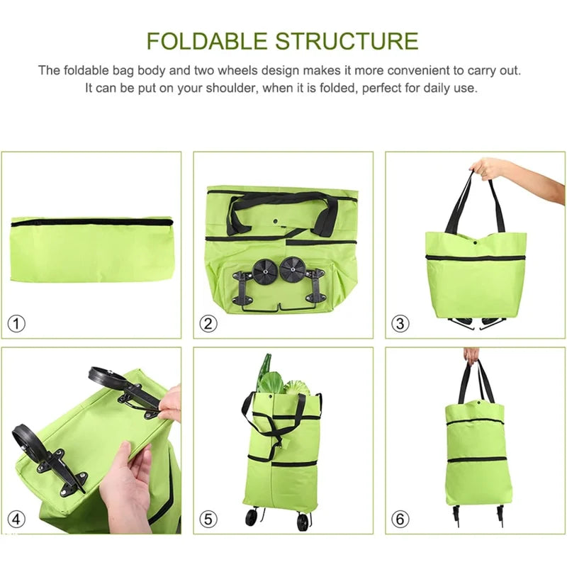 Foldable Shopping Cart Trolley with Wheels Waterproof Reusable Grocery Bag