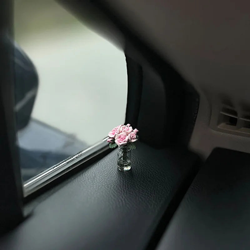 Car Interior Decoration Mini Resin Rose Sunflower Vase - Auto Center Console Ornament