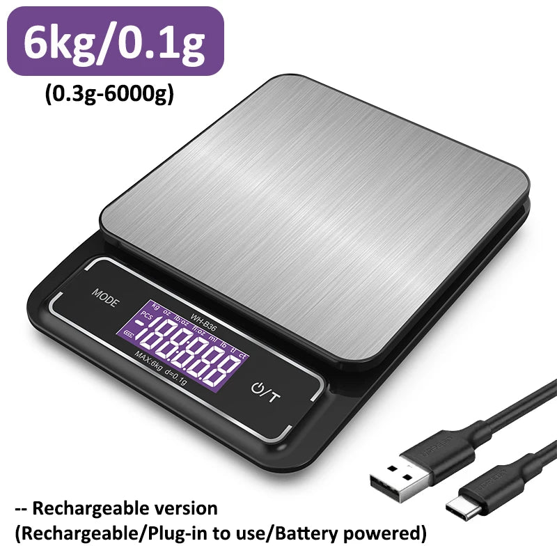Digital Waterproof Kitchen Scale 10kg/1g, 6kg/0.1g, LCD Display, Stainless Steel