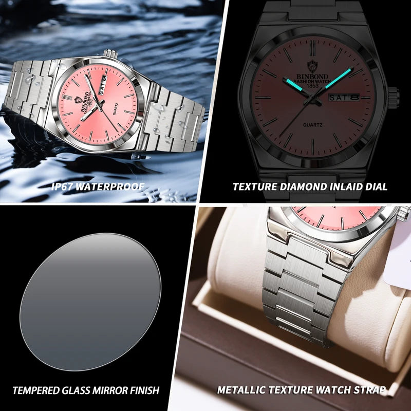 Luxury Women's Quartz Watch Waterproof Luminous Auto Date & Week Display