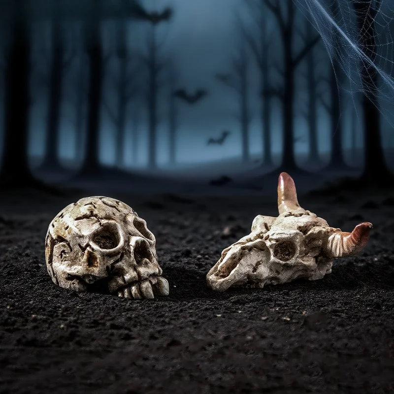 Mini Halloween Crow Animal Skull Ghost Ornaments - 3 Pack for Home & Party Decor