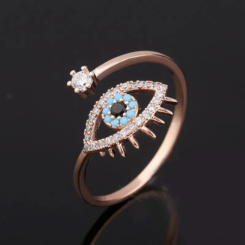 Gold Silver Color Evil Eye Open Rings for Women Adjustable Fashion Jewelry