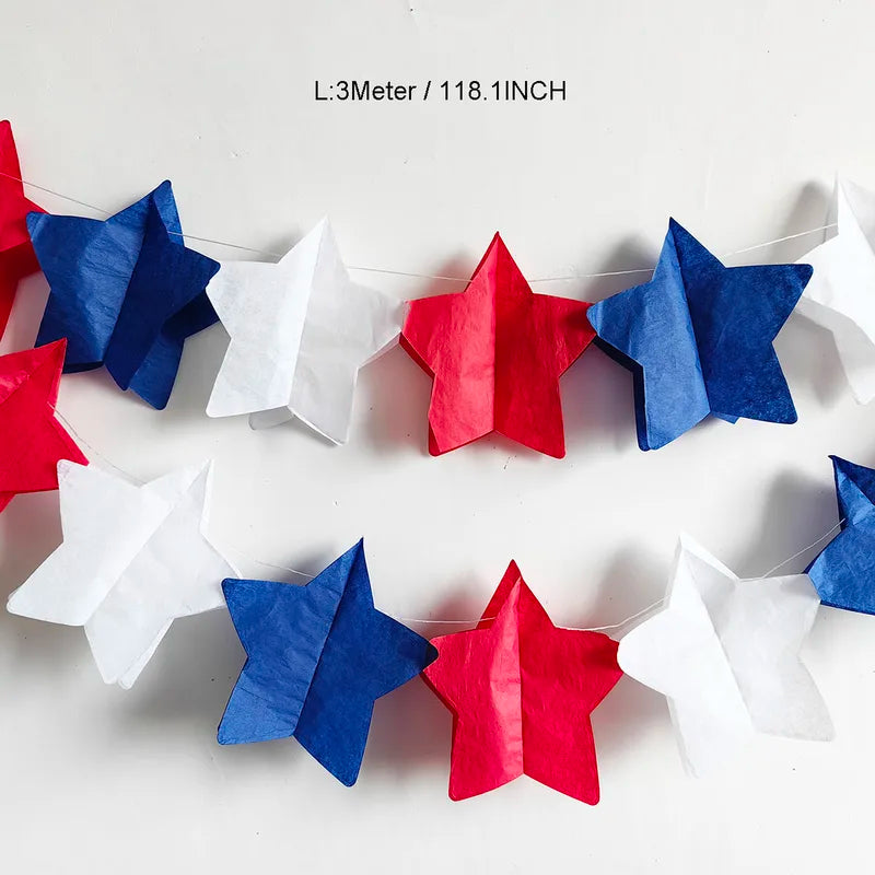 Patriotic Paper Garland 3M Red White Blue 4th of July Independence Day Decoration