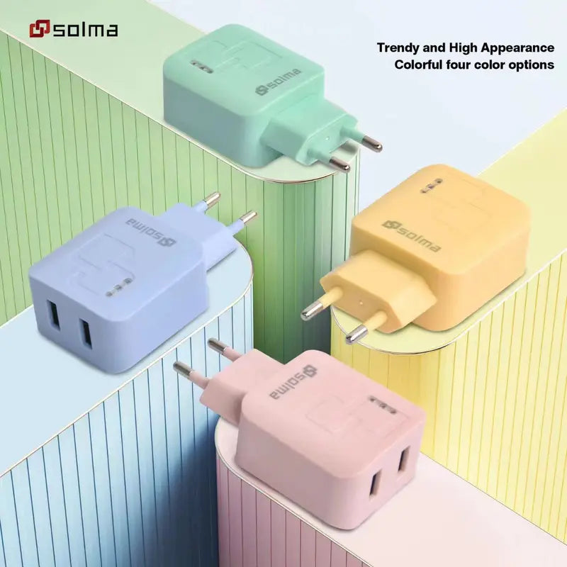 Multi-USB Fast Charger with 2 Ports for iPhone and Galaxy Devices - Color Variants