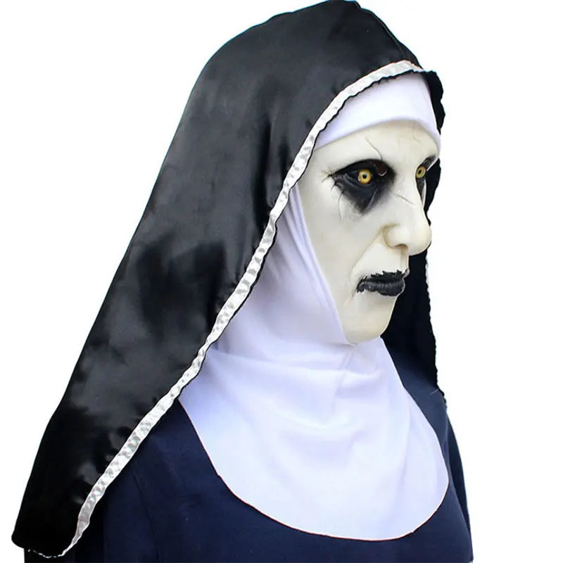 Scary Nun Latex Mask with Headscarf for Halloween Costume Cosplay
