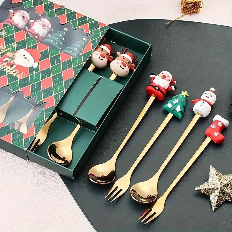 Christmas Stainless Steel Flatware Set - Forks & Spoons Gift Set in Multiple Colors