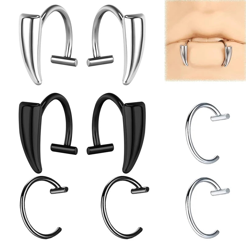 8pcs Fake Lip Ring Vampire Teeth Ring Set Non-Piercing Lip Cuff Jewelry for Women Men