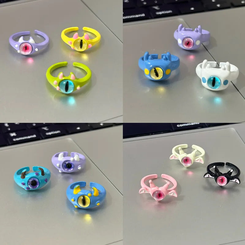 Anime Monster Eyes Shape Adjustable Finger Ring - Cartoon Animal Ear Design