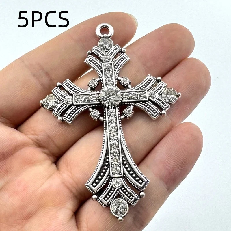 Cross Pendant Keychain Bag Charm Set - Retro Diamond Hip Hop Accessories DIY Jewelry