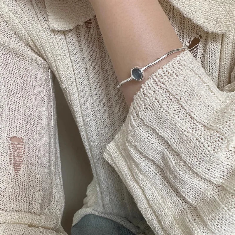 Sterling Silver Blue Crystal Bracelets for Women Trendy Irregular Branch Jewelry Gift