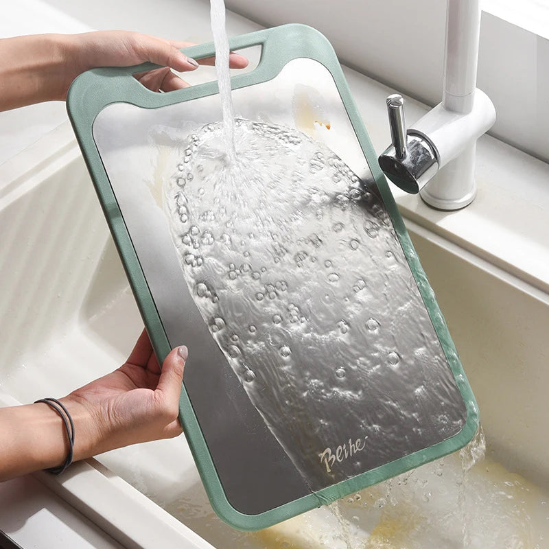 Dual-Side Stainless Steel and Plastic Cutting Board with Anti-Slip Feet