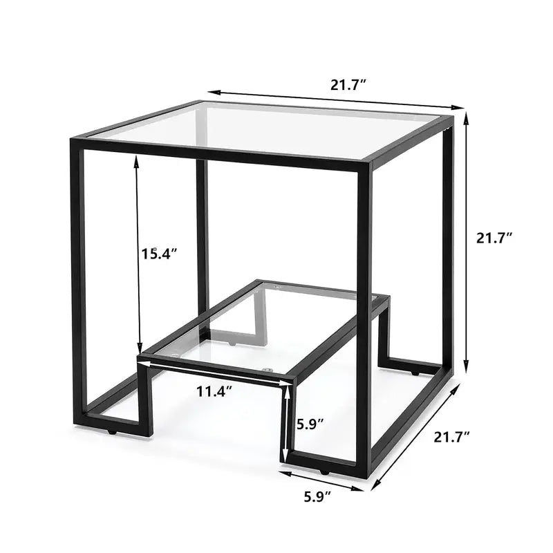 Glass 3-Piece Coffee Table Set with Tempered Top & Black Metal Frame, Storage Shelf, Modern Living Room Furniture