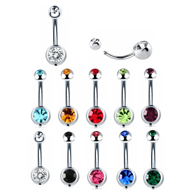 Crystal Belly Button Piercing Set Stainless Steel Navel Barbell Variety Pack