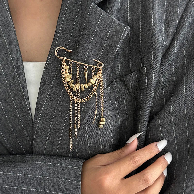 Fashion Irregular Tassel Chain Brooch for Women Multi-Functional Pants Chain Accessory