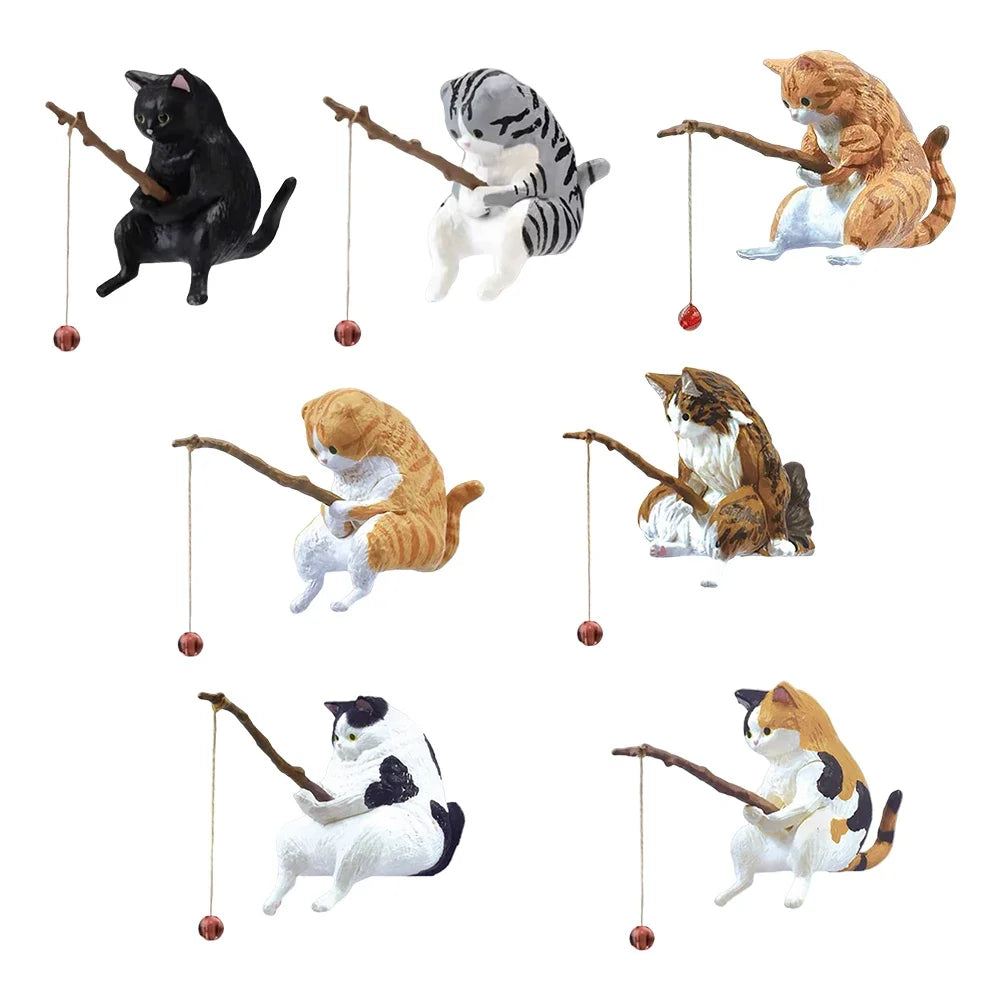 Fishing Cat Aquarium Decor Set - Cute Fish Tank Landscape Ornament - 1-5 Pieces