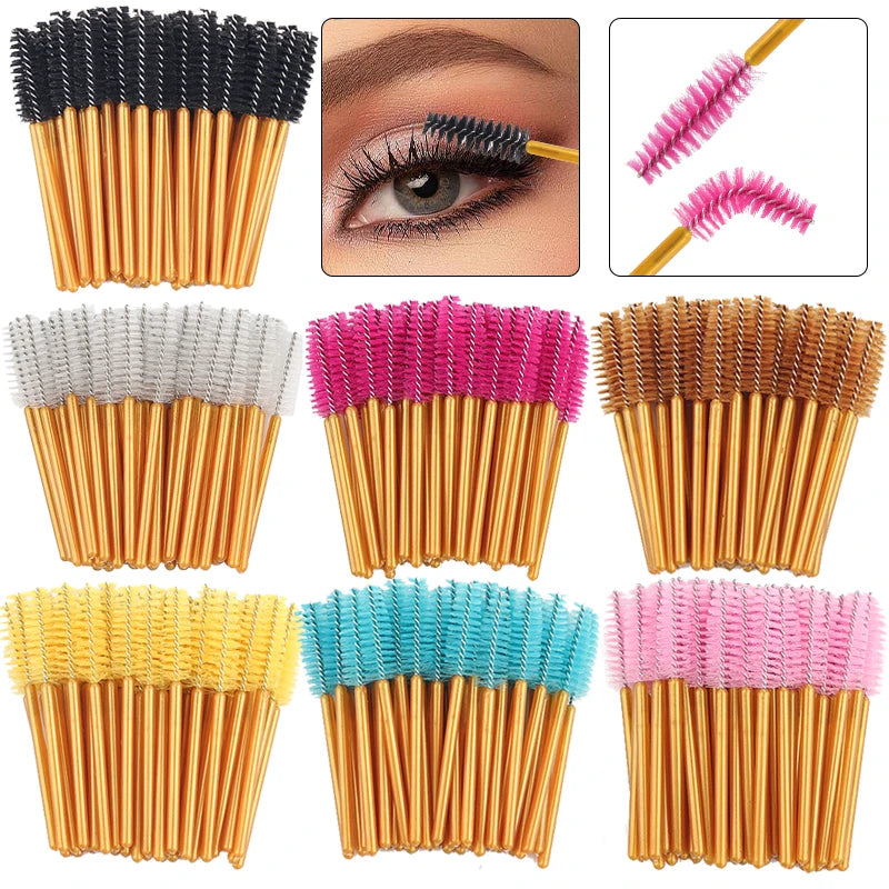 50Pcs Disposable Eyelash Makeup Brush Mascara Wands - Mini Eye Lash & Eyebrow Comb Set