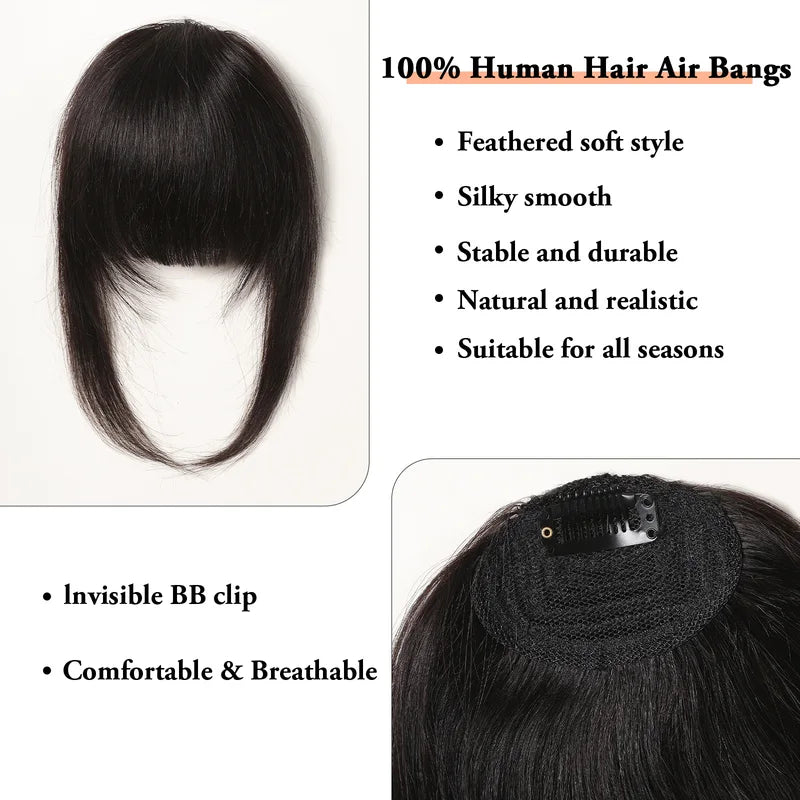 Clip-In Human Hair Bangs for Women - Natural Black & Brown Styles, Easy Wear, Reusable