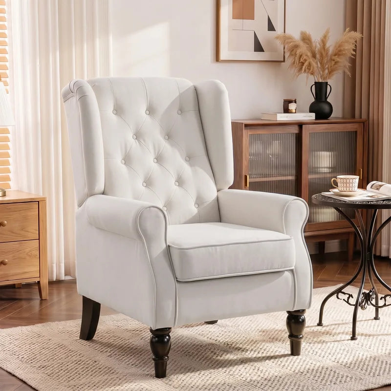 Mid-Century Modern Accent Armchair with Tufted Upholstery and Wooden Legs