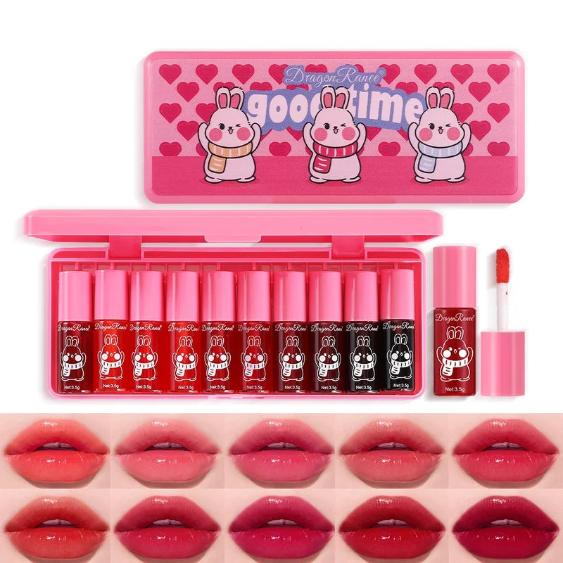 Lip Gloss Set of 10 Mirror-Like Glossy Lip Plumpers Brightening Moisturizing Long-Lasting