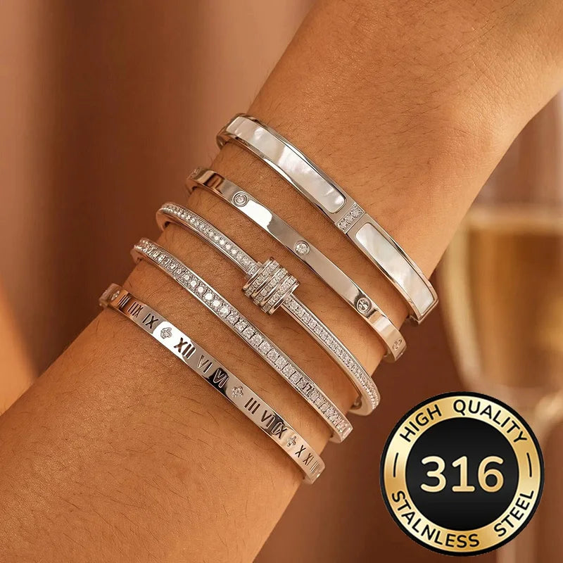 Silver Color Stainless Steel Bangle Bracelet for Women Girls - Waterproof Fashion Jewelry Gift