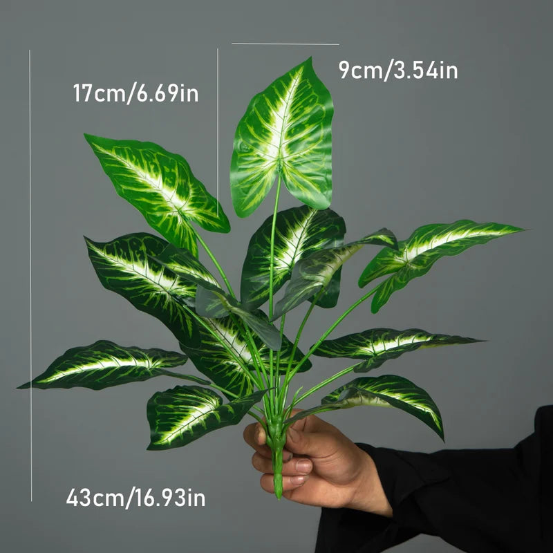 Artificial Tropical Plant with Green Palm & Monstera Leaves for Home Decor