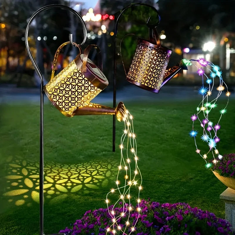Solar Watering Can Light with Hanging Shepherd Hook Waterproof Garden Decor
