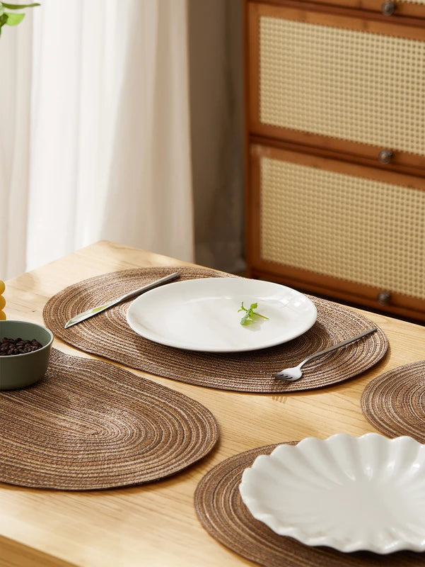 4PCS Oval Cotton Braided Table Mats Non-Slip Washable Coasters for Dining & Kitchen