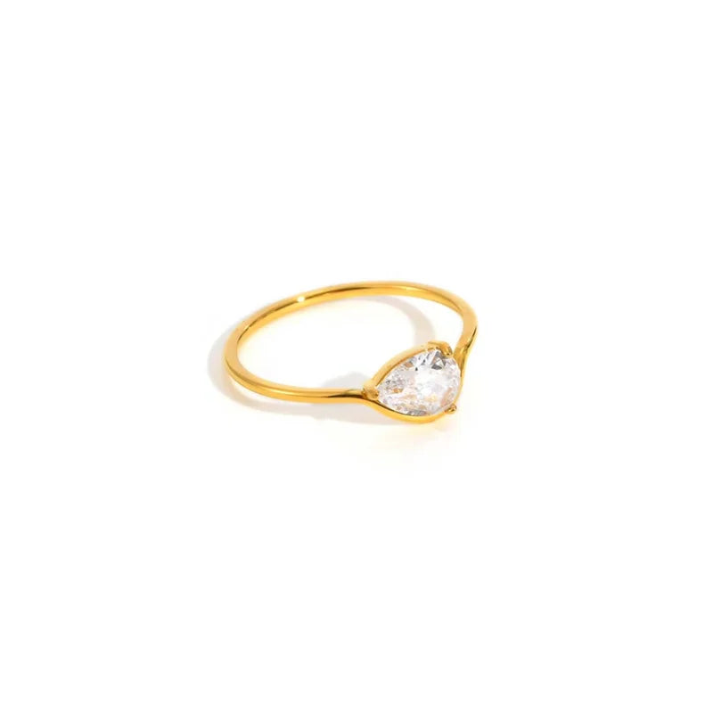Minimalist Water Drop Zircon Women’s Ring - Gold Plated Stainless Steel Jewelry